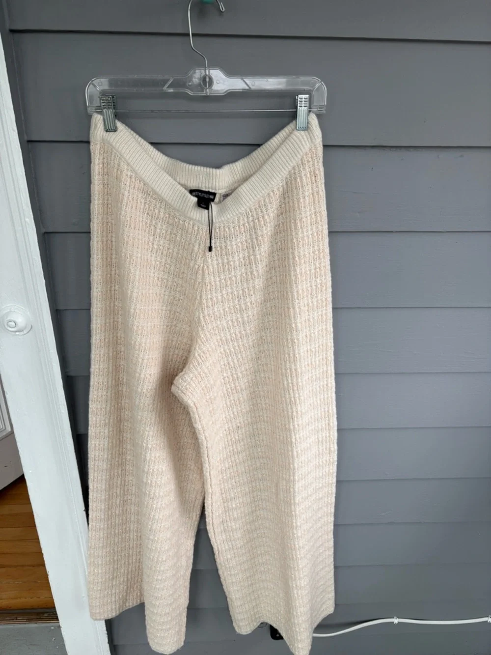 PrettyLittleThing Cream Knit Wide-Leg Pants - Picture 1 of 5